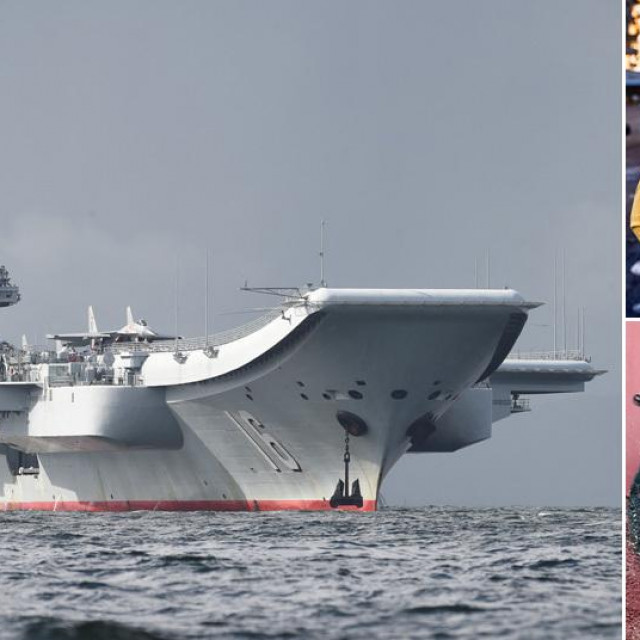 Kineski nosač aviona Liaoning; borbeni avion F/A 18 Super Hornet na američkom nosaču aviona; tajvanski vojnik