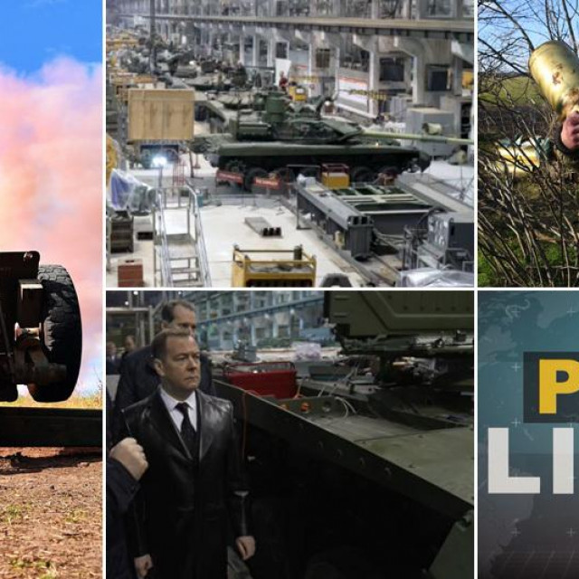 Pripadnik Wagnera ispaljuje granatu iz 122 mm haubice D30; ruska tvornica tenkova Uralvagonzavod; ruski vojnik nosi granatu za haubicu 2A65 Msta-B; Dmitrij Medvedev obilazi tvornicu Uralvagonzavod