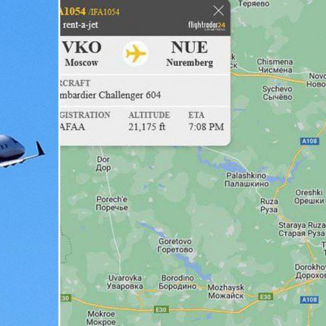 Bombardier Challenger 604 i let tog modela viona iz Moskve prema Nürnbergu od 4. ožujka 2023.
