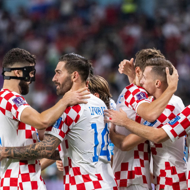 Doha, Katar, 171222.
Stadion Khalifa.
FIFA Svjetsko prvenstvo Katar 2022.
Utakmica za 3. mjesto, Hrvatska - Maroko.
Na fotografiji: Josko Gvardiol, Marko Livaja, Mislav Orsic, Andrej Kramaric.