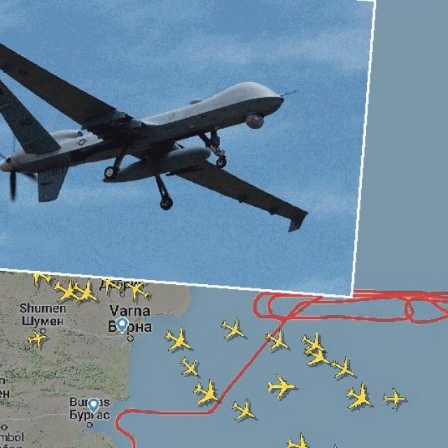 Dron Reaper MQ-9; pretpostavlja se da je letio u istim granicama međunarodnih voda kao i drugi američki dron RQ-4 Global Hawk, koji s Crnog mora može snimiti skoro cijeli Donbas