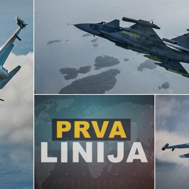 Borbeni avion F-16 u letu, švedski JAS 39 Gripen i ruski Su-35