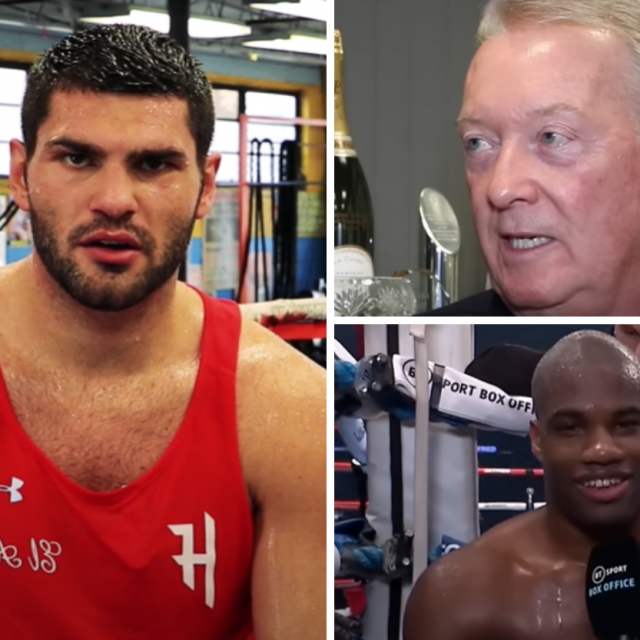 Filip Hrgović (lijevo), Frank Warren (gore desno) i Daniel Dubois (dolje desno)