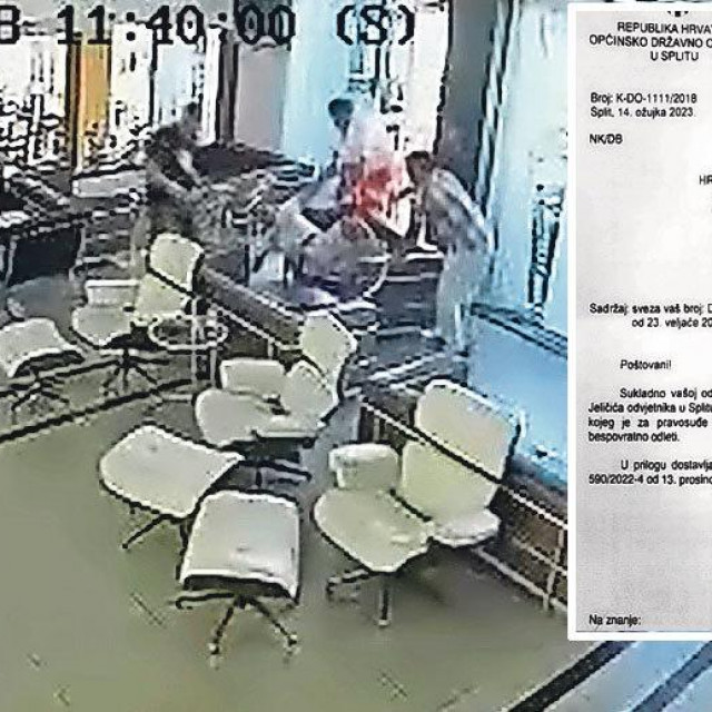 Snimka nadzornih kamera od 12. lipnja 2018. u hotelu San Antonio u Podstrani, kad je teško pretučen klijent odvjetnika Mije Jeličića i dopis tužiteljice HOK-u