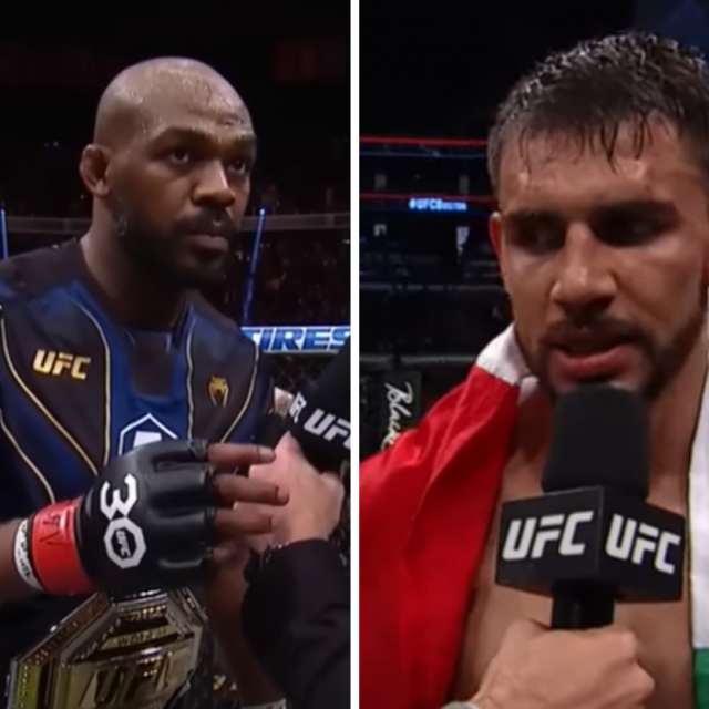 Jon Jones (lijevo) i Yair Rodriguez (desno)