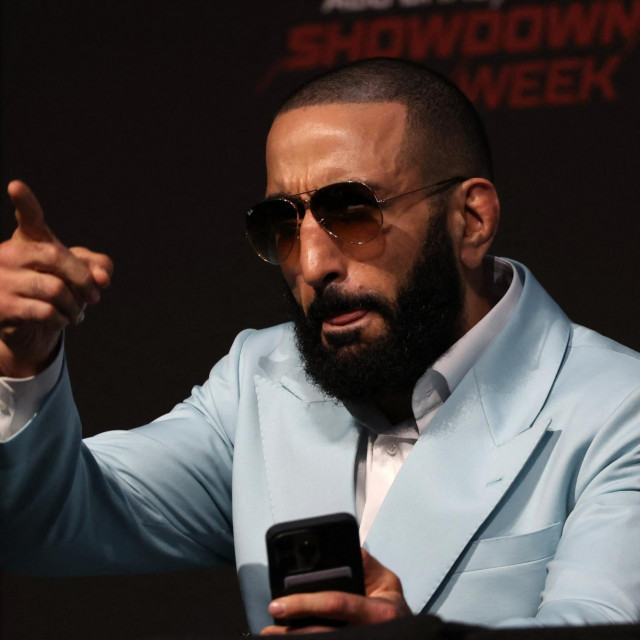Belal Muhammad speaks during a presser ahead of the Ultimate Fighting Championship (UFC) event at the Etihad Arena in Abu Dhabi on October 20, 2022.,Image: 732078233, License: Rights-managed, Restrictions:, Model Release: no, Credit line: Giuseppe CACACE/AFP/Profimedia