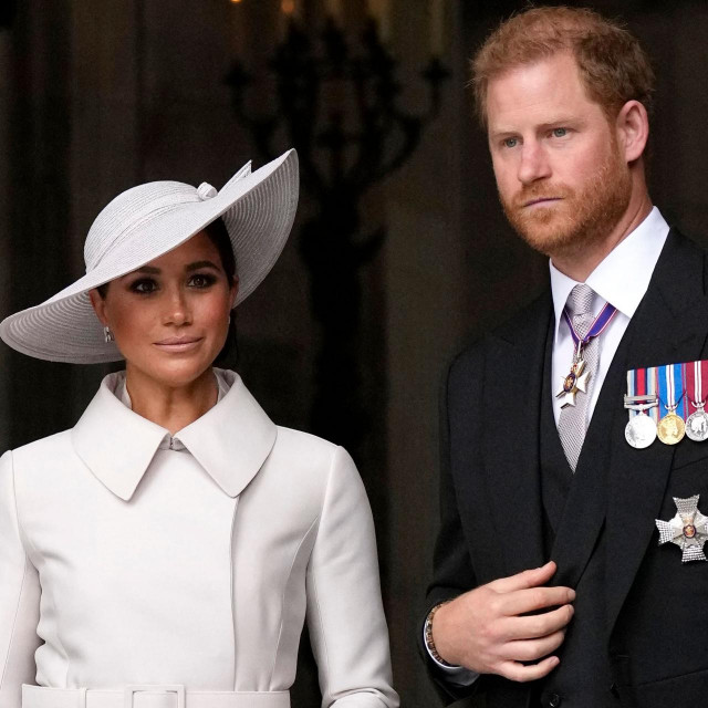 (FILES) Britain‘s Prince Harry, Duke of Sussex, and Britain‘s Meghan, Duchess of Sussex, leave at the end of the National Service of Thanksgiving for The Queen‘s reign at Saint Paul‘s Cathedral in London on June 3, 2022 as part of Queen Elizabeth II‘s platinum jubilee celebrations. Prince Harry and wife Meghan Markle were involved in a ”near catastrophic car chase” involving paparazzi in New York late on May 16, 2023, a spokesperson for the couple said May 17. ”This relentless pursuit, lasting over two hours, resulted in multiple near collisions involving other drivers on the road, pedestrians and two NYPD officers,” the spokesperson added. (Photo by Matt Dunham/POOL/AFP)