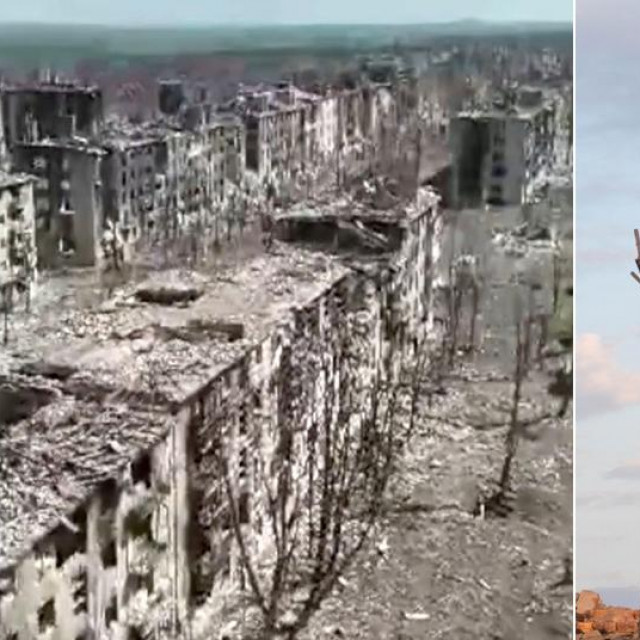 Wagnerova zastava u razorenom Bahmutu