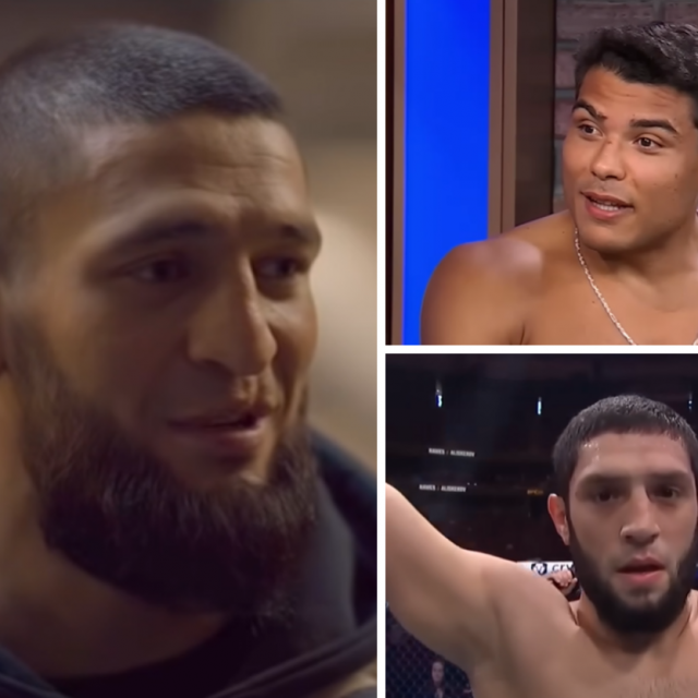 Khamzat Chimaev (lijevo), Paulo Costa (gore desno), Ikram Aliskerov (dolje desno)
