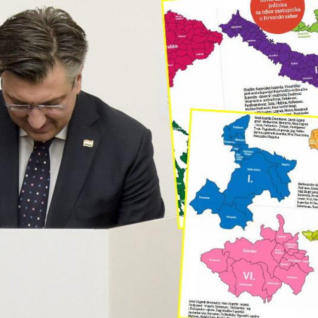 Andrej Plenković na glasačkom mjestu (arhivska fotografija) i izgled izmijenjenih izbornih jedinica
