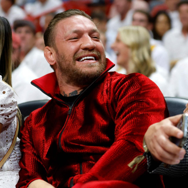 MIAMI, FLORIDA - JUNE 09: Conor McGregor is seen in attendance during Game Four of the 2023 NBA Finals between the Denver Nuggets and the Miami Heat at Kaseya Center on June 09, 2023 in Miami, Florida. NOTE TO USER: User expressly acknowledges and agrees that, by downloading and or using this photograph, User is consenting to the terms and conditions of the Getty Images License Agreement. Mike Ehrmann/Getty Images/AFP (Photo by Mike Ehrmann/GETTY IMAGES NORTH AMERICA/Getty Images via AFP)
