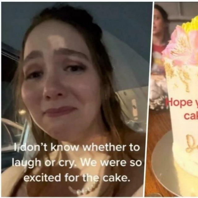 Očajna mladenka čija je torta otišla stanovitoj Jackie kojoj je originalno bila namijenjena torta desno