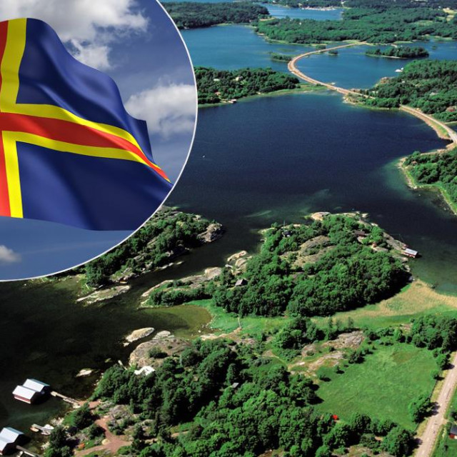 Alandski otoci i zastava Alandskih otoka (Ilustracija)