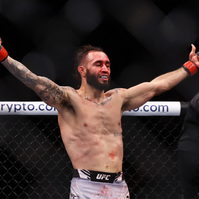 NEW YORK, NEW YORK - NOVEMBER 06: Shane Burgos celebrates against Billy Quarantillo in their featherweight bout during the UFC 268 event at Madison Square Garden on November 06, 2021 in New York City. Mike Stobe,Image: 641942281, License: Rights-managed, Restrictions:, Model Release: no, Credit line: Mike Stobe/Getty images/Profimedia