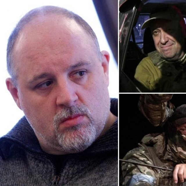 Igor Tabak (lijevo); Jevgenij Prigožin (desno u sredini); Vladimir Putin (desno gore); pripadnici Wagnera (desno dolje)