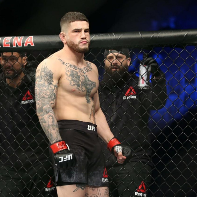 Feb 29, 2020; Norfolk, Virginia, USA; Sean Brady (red gloves) fights
Ismail Naurdiev (blue gloves) during UFC Fight Night at Chartway Arena.,Image: 502011065, License: Rights-managed, Restrictions: *** World Rights ***, Model Release: no, Credit line: USA TODAY Network/ddp USA/Profimedia