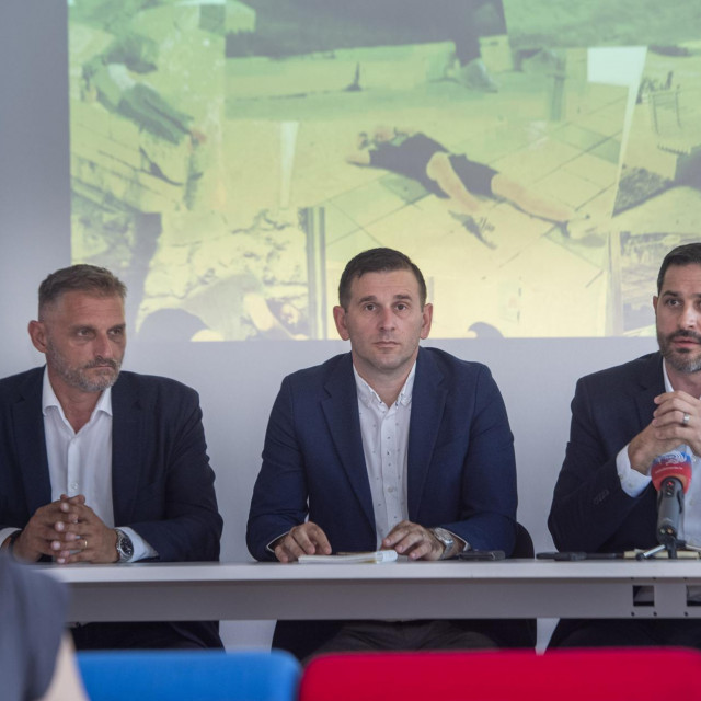 Ivica Budimir, podpredsjednik HDZ-a, predsjednik HDZ-a Tomislav Šuta te državni tajnik Tonči Glavina