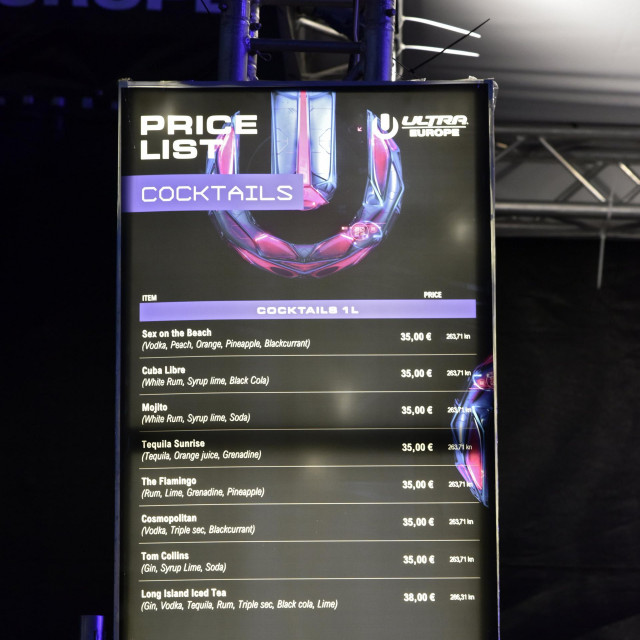 Cjenik pića na Ultra Festivalu