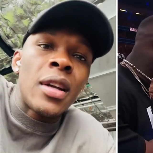 Israel Adesanya (lijevo) i Dricus Du Plessis (skroz desno)