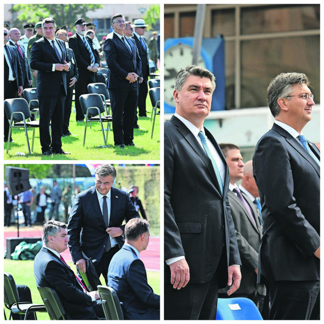 Andrej Plenković i Zoran Milanović u Kninu 2020. (desno), 2021. (lijevo dolje) i 2022. (lijevo gore)