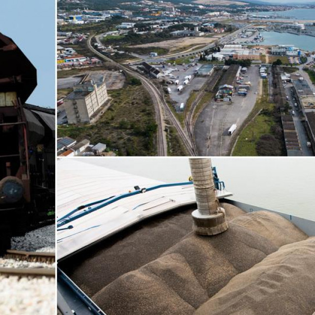 Ilustracija: vlak u Hrvatskoj, pogled na luku Gaženica (Zadar), luka u Vukovaru