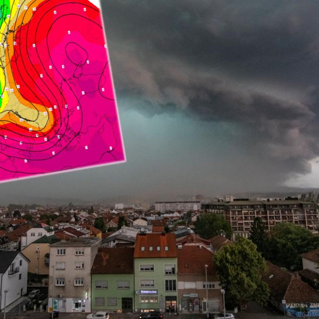 Ilustracija nevremena i karta DHMZ-a