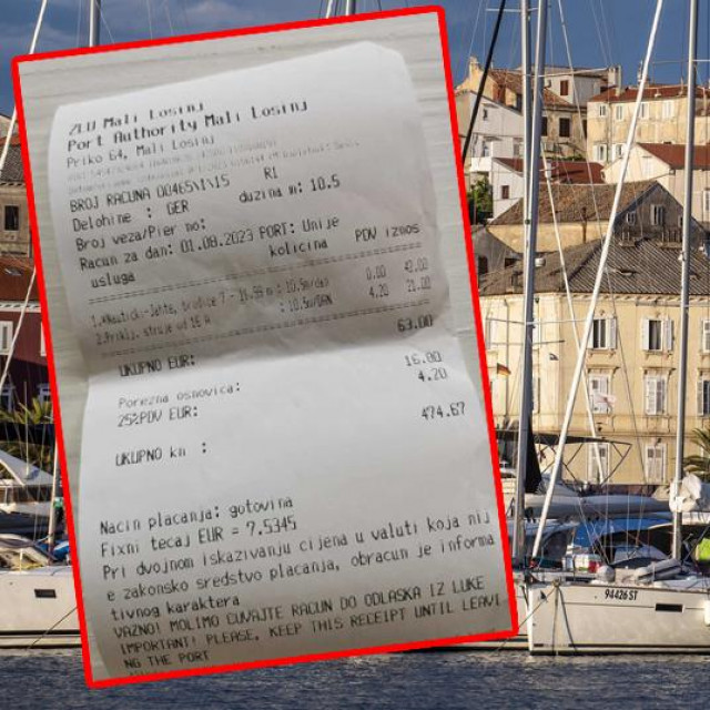 Mali Lošinj (arhivska fotografija); račun s cijenom veza