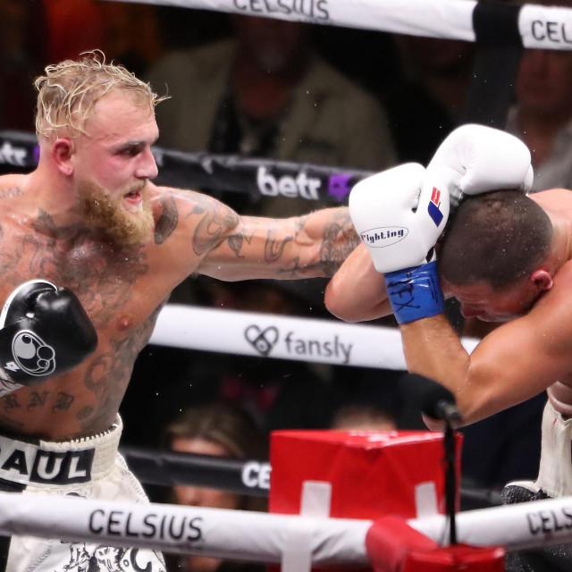 DALLAS, TEXAS - AUGUST 5: (L-R) Jake Paul punches Nate Diaz in their 8-round main-event Cruiserweight bout at Paul vs Diaz at American Airlines Center on August 5, 2023 in Dallas, Texas.,Image: 794835634, License: Rights-managed, Restrictions: FOR EDITORIAL USE ONLY. Icon Sportswire reserves the right to pursue unauthorized users of this image. If you violate our intellectual property you may be liable for: actual damages, loss of income, and profits you derive from the use of this image, and, where appropriate, the costs of collection and/or statutory damages up to $150,000 (USD)., Model Release: no, Credit line: Alejandro Salazar/PxImages/Icon Sportswire/Profimedia