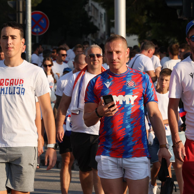 Korteo Torcide prema stadionu Poljud gdje se igrala kvalifikacijska utakmica Konferecijske lige izmedju Hajduka i PAOK-a.
 