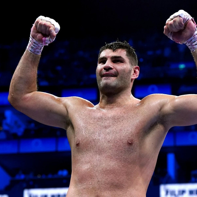 Filip Hrgovic celebrates victory against Demsey McKean in action in the International Heavyweight contest at the O2 Arena, London. Picture date: Saturday August 12, 2023.,Image: 796555410, License: Rights-managed, Restrictions: Use subject to restrictions. Editorial use only, no commercial use without prior consent from rights holder., Model Release: no, Credit line: Nick Potts/PA Images/Profimedia