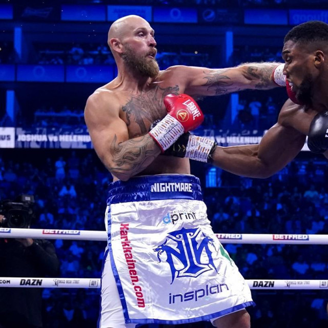 Antony Joshua (right) in action against Robert Helenius in the International Heavyweight contest at the O2 Arena, London. Picture date: Saturday August 12, 2023.,Image: 796569366, License: Rights-managed, Restrictions: Use subject to restrictions. Editorial use only, no commercial use without prior consent from rights holder., Model Release: no, Credit line: Nick Potts/PA Images/Profimedia