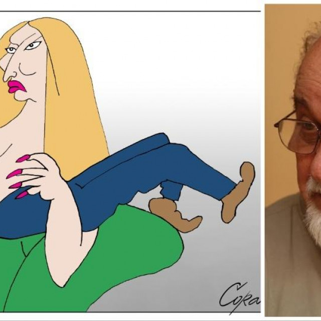 Karikatura na kojoj Karleuša doji Vučića, Predrag Koraksić