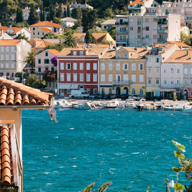 Historic center and beautiful marina of Kvarner bay of Mediterranean village Mali LoĹĄinj on Croatia island LoĹĄinj