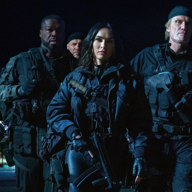 Randy Couture, 50 Cent, Jacob Scipio, Levy Tran, Megan Fox i Dolph Lundgren u filmu ”Plaćenici 4”