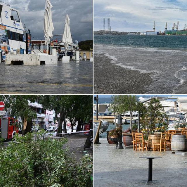 Opći potop u Istri: Poplavljena riva u Fažani i Puli, polomljena grana na Giardinima