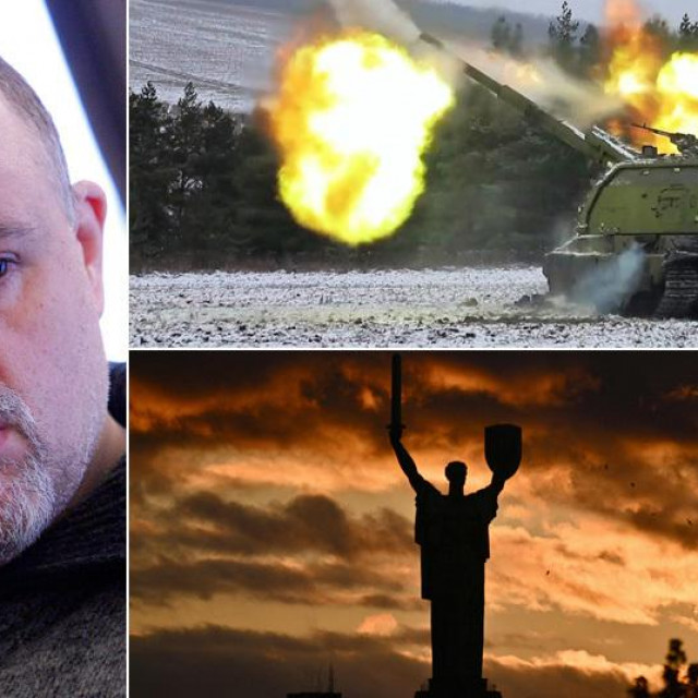 Igor Tabak; ruska samohodna haubica MSTA-SM2 ispaljuje projektil; spomenik u Ukrajini