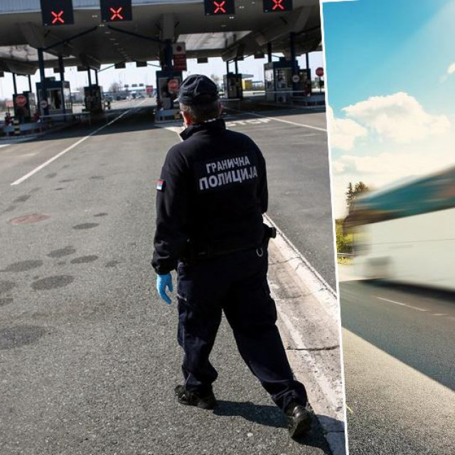 Ilustracija: srbijanski granični policajac i autobus