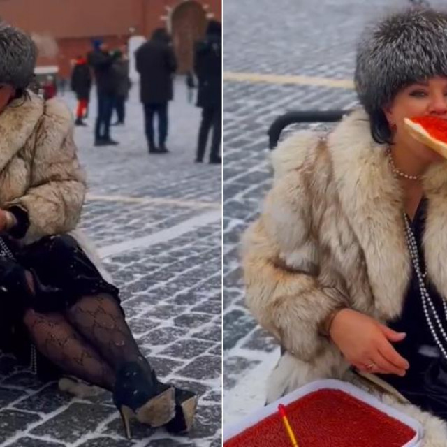 Ruskinja na Crvenom trgu jede kavijar