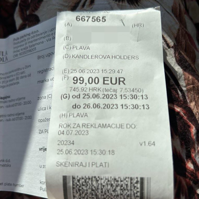Fotografije kazne koju je dobila čitateljica u Puli