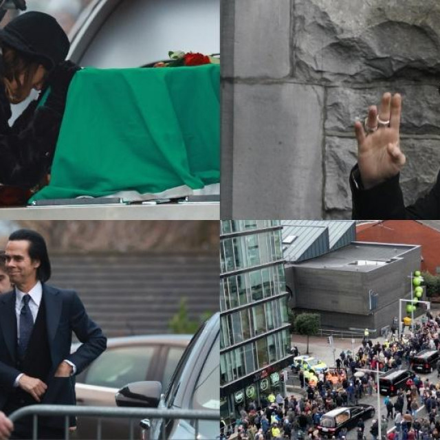 Supruga Shanea MacGowana Victoria Mary Clarke; Johnny Depp; Nick Cave; pogrebna procesija u Dublinu