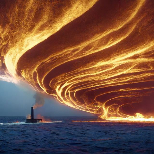 Ilustracija, zapaljena razlivena nafta