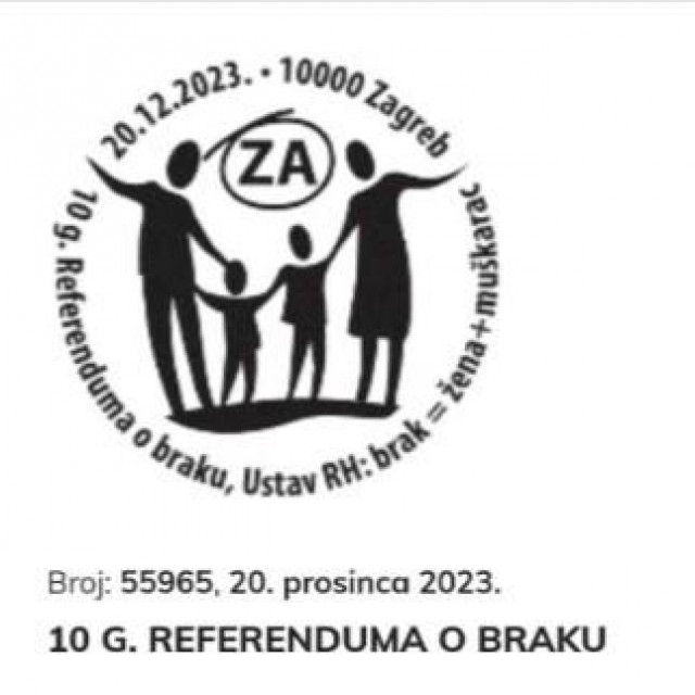 Žig Hrvatske pošte povodom obljetnice referenduma o braku