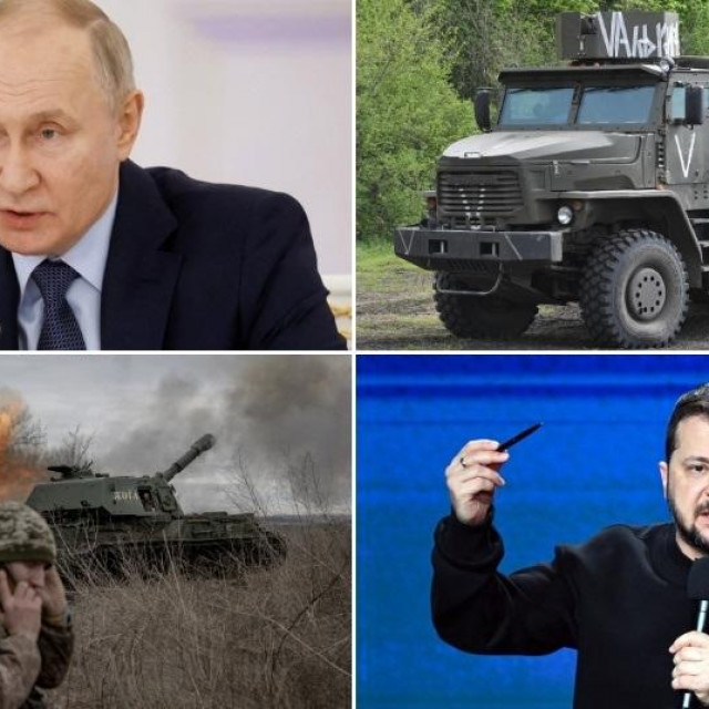 Vladimir Putin (gore lijevo); Volodimir Zelenski (dolje desno)