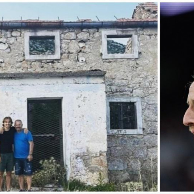 Luka Modrić ispred djedove kuće (lijevo)