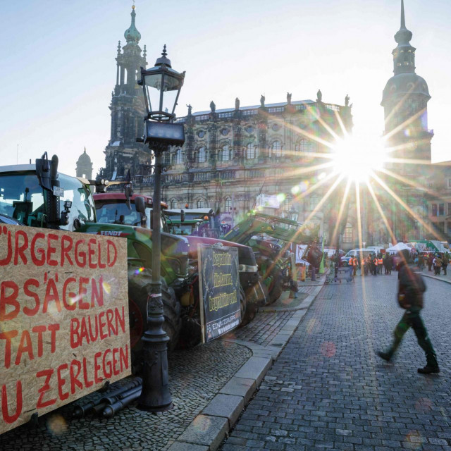 Farmeri prosvjeduju u Dresdenu, 10. siječnja 2024.
