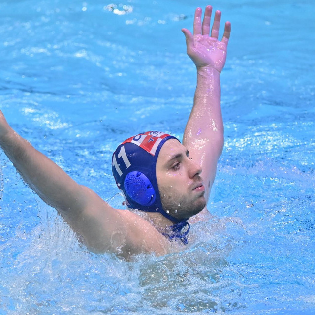 Zagreb, 140124.
Bazen Mladost.
Europsko prvenstvo u vaterpolu 2024.
Utakmica polufinala, Madjarska - Hrvatska.
Na fotografiji: Zvonimir Butic.