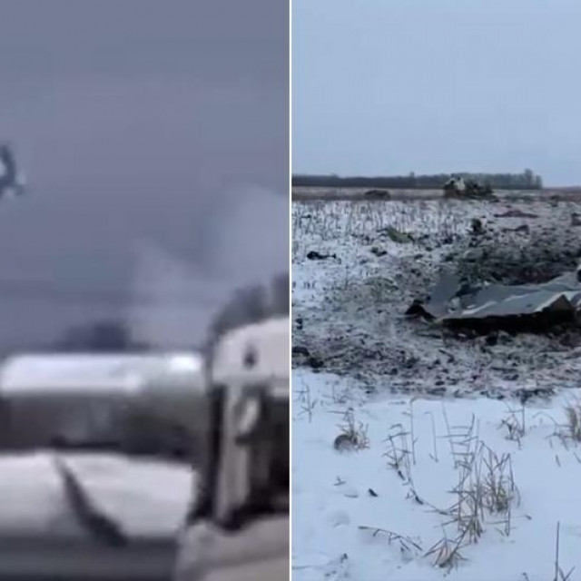 Iljušin Il-76 snimljen neposredno prije udara o tlo i snimka s mjesta pada