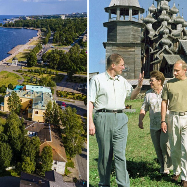 Panorama Karelije; bivši čelnik Republike Karelije Sergej Katanandov i Vladimir Putin snimljeni ondje u kolovozu 2001.