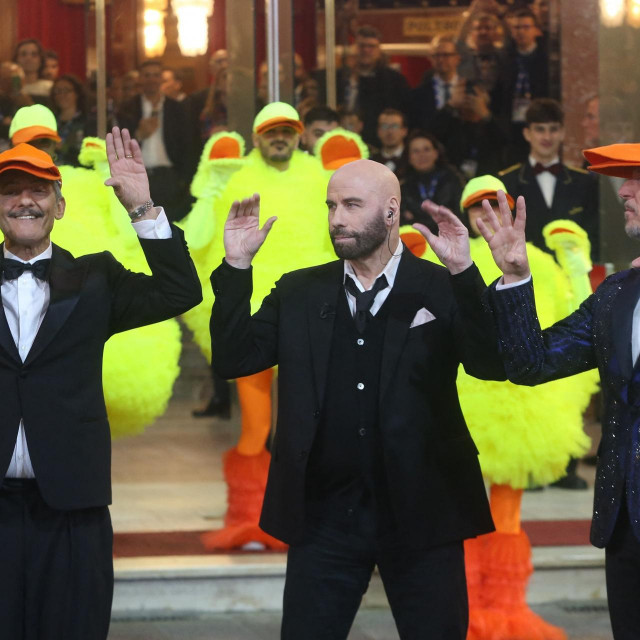 John Travolta At Sanremo Festival 2024.
07 Feb 2024,Image: 844459142, License: Rights-managed, Restrictions: World Rights, Model Release: no, Pictured: John Travolta, FIORELLO AMADEUS, Credit line: mely/MEGA/The Mega Agency/Profimedia