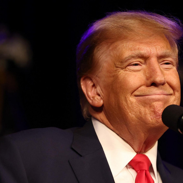 LAS VEGAS, NEVADA - FEBRUARY 08: Republican presidential candidate and former U.S. President Donald Trump greets supporters at his caucus night watch party at the Treasure Island Hotel & Casino on February 08, 2024 in Las Vegas, Nevada. Donald Trump is the presumptive winner of the Nevada Republican presidential caucus which was held today, two days after the symbolic Nevada Republican presidential primary took place. Mario Tama/Getty Images/AFP (Photo by MARIO TAMA/GETTY IMAGES NORTH AMERICA/Getty Images via AFP)